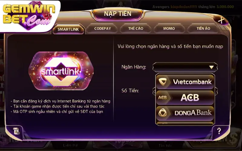 Hướng dẫn nạp tiền Gemwin bằng thẻ ngân hàng Hướng dẫn nạp tiền Gemwin bằng thẻ ngân hàng